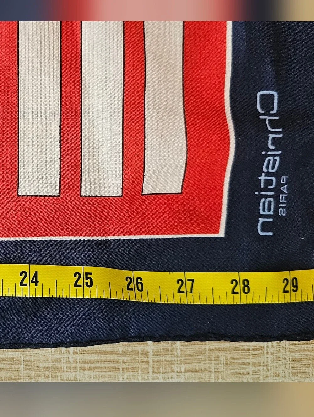 Christian Dior Paris Vintage Silk Scarf Geometric Square Plaid Red Blue White